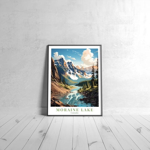 Moraine Lake Vintage Travel Poster Retro Canada Art Print Colorful Home Decor Wall Unique Gift