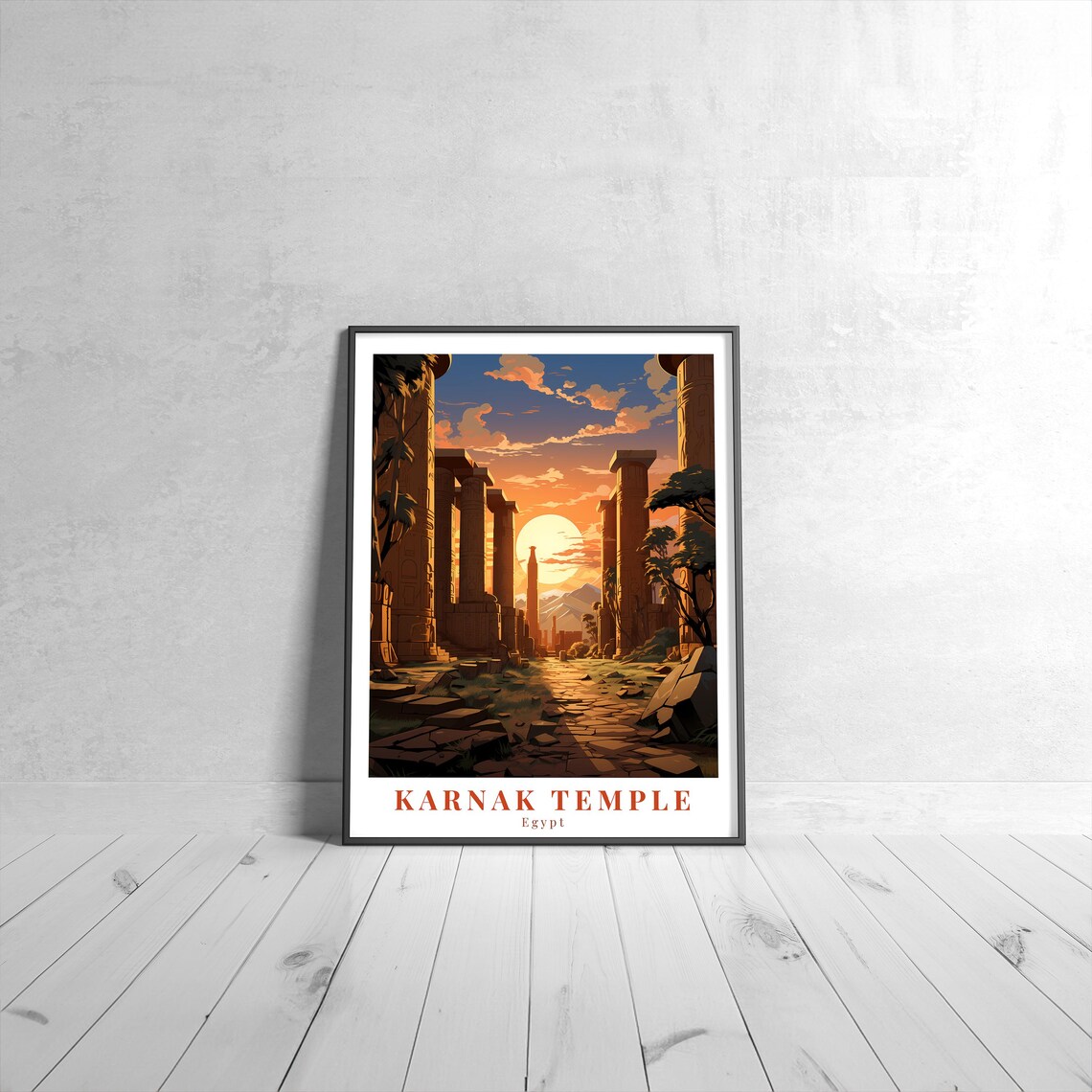Karnak Temple Egypt Vintage Travel Ancient Ruins Sunset Column Walk Poster
