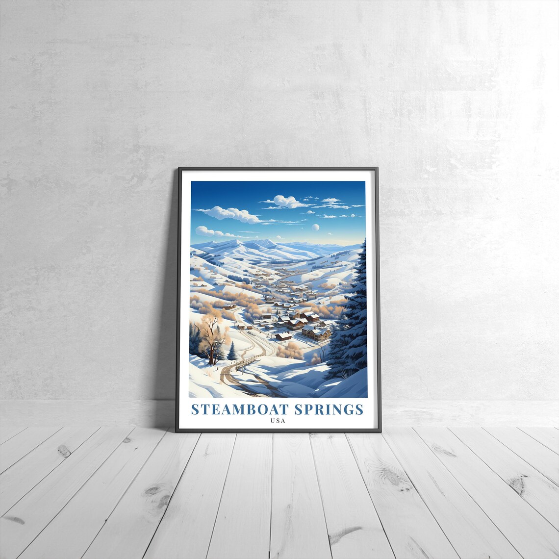 Steamboat Springs USA Vintage Retro Travel Snowy Mountain Town Poster
