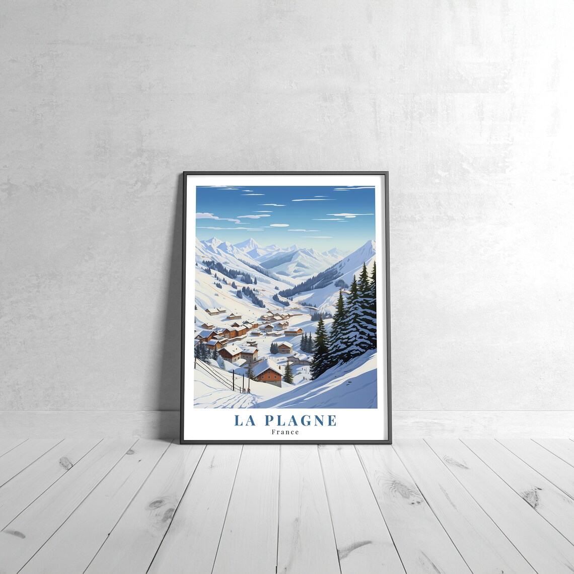 La Plagne France Vintage Travel Poster Snowy Ski Village Alpine Scene