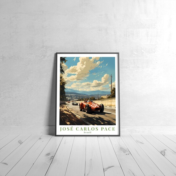 Jose Carlos Pace Brazil Vintage Race Car Track Retro Motorsport Poster