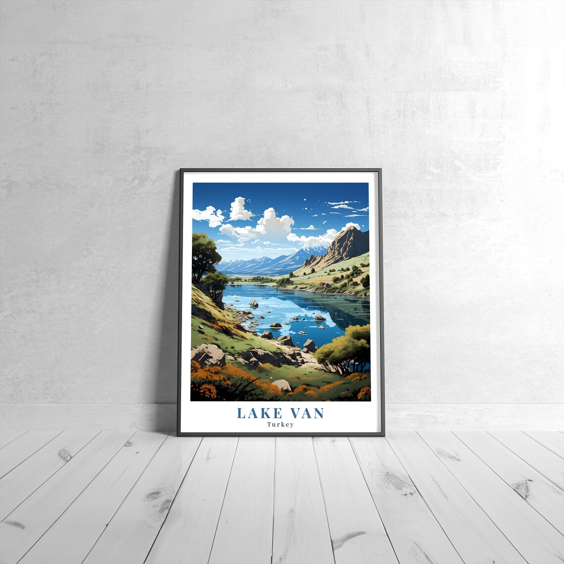 Lake Van Turkey Mountain Lake Blue Waters Rocky Shore Travel Poster