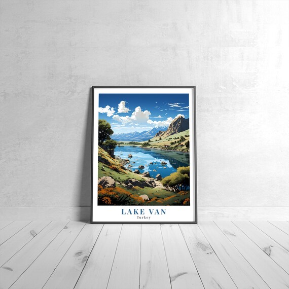 Lake Van Turkey Mountain Lake Blue Waters Rocky Shore Travel Poster