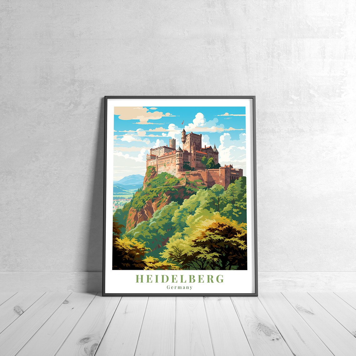 Heidelberg Vintage Travel Poster, Retro Germany