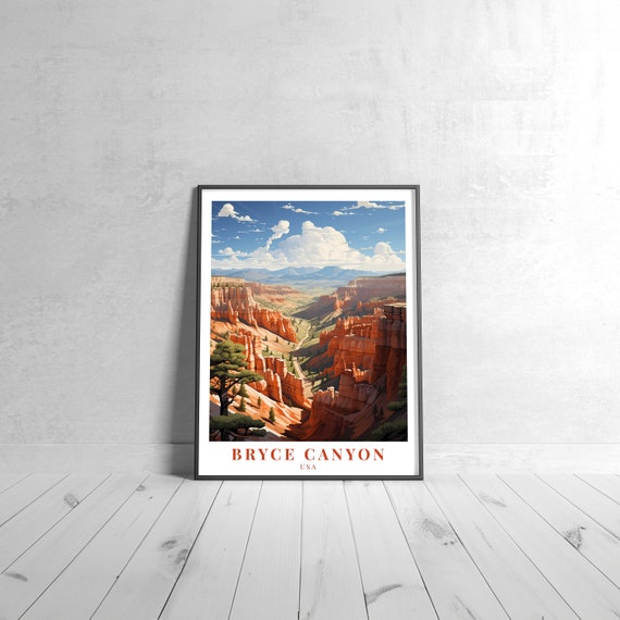 Bryce Canyon Vintage Travel Poster Retro Usa Art Print Colorful Home Decor Wall Unique Gift