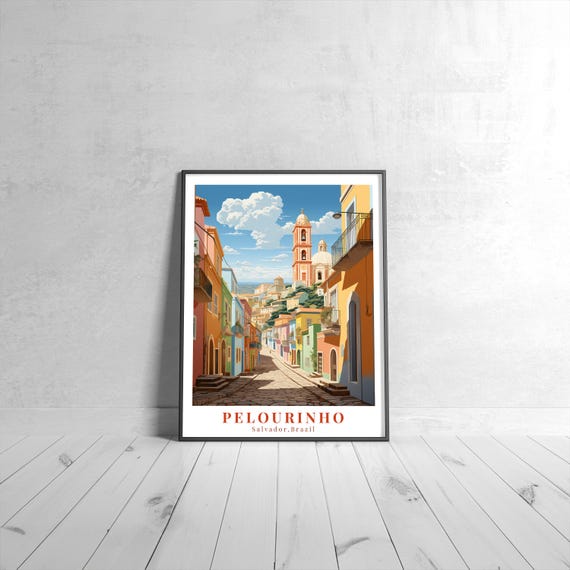 Pelourinho Vintage Travel Poster Retro Salvador Brazil Art Print Colorful Home Decor Wall Unique Gift