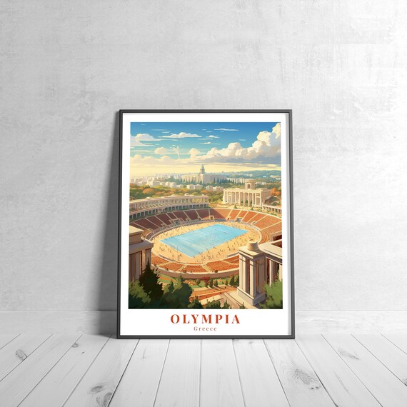 Olympia Greece Ancient Olympic Stadium Retro Travel Illustrated Poster
