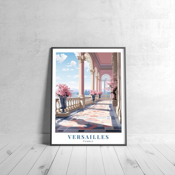 Versailles France Palace Terrace Spring Blossom Vintage Travel Poster