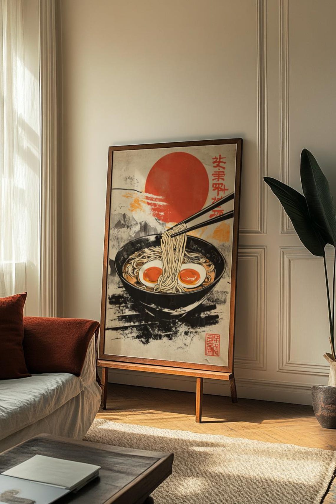 Japanese Ramen Bowl Noodle Art With Vintage Red Sun Kitchen Poster - Image 3