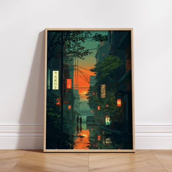 Urban Evening 8-Bit Vintage Cityscape Poster