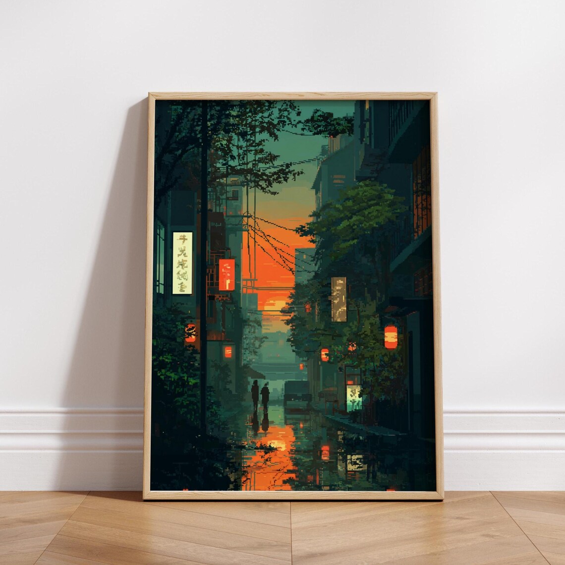 Urban Evening 8-Bit Vintage Cityscape Poster