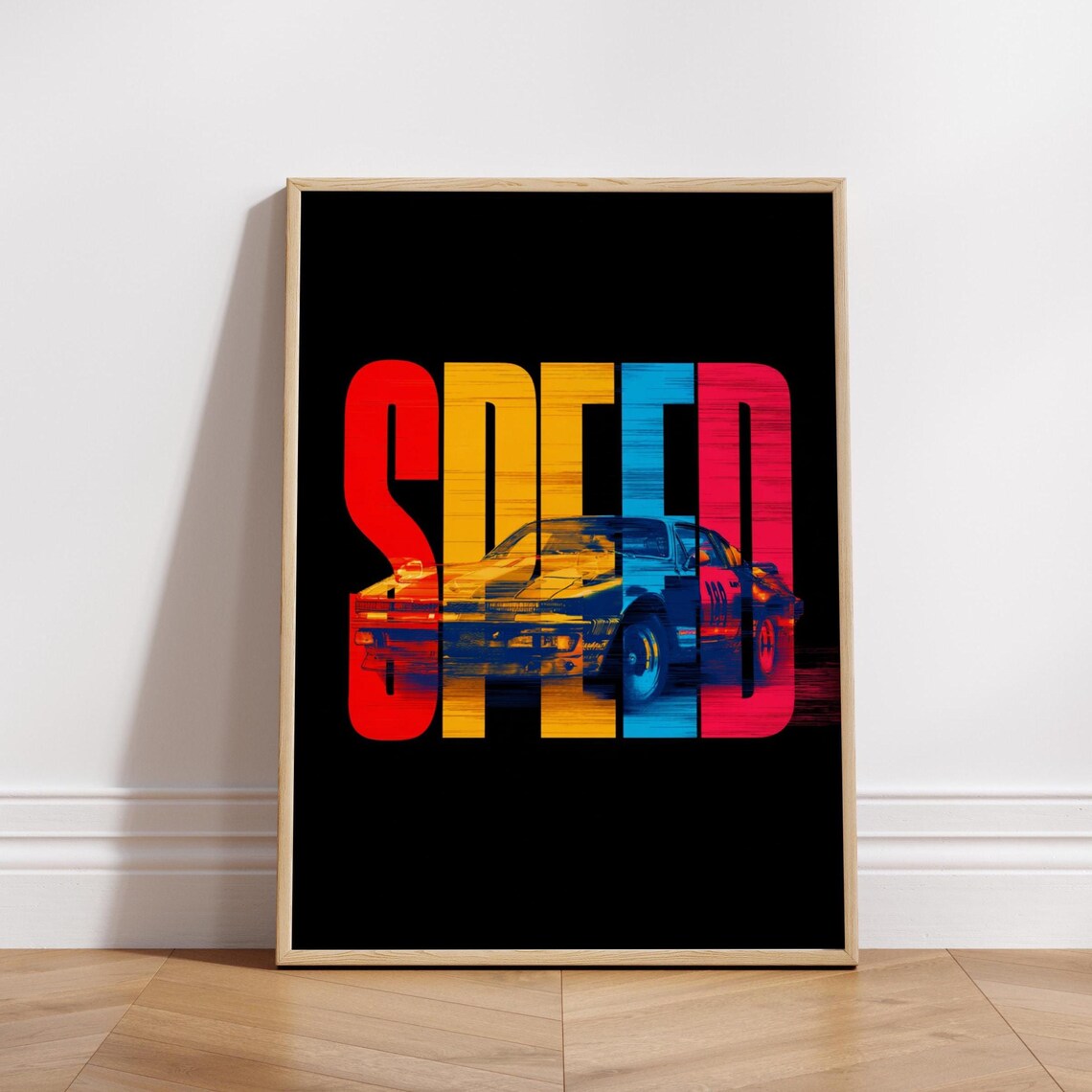 Speed Racing Poster, Bold Typography Car Wall Art