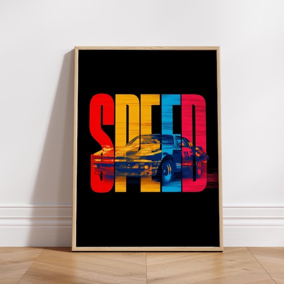 Speed Racing Poster, Bold Typography Car Wall Art