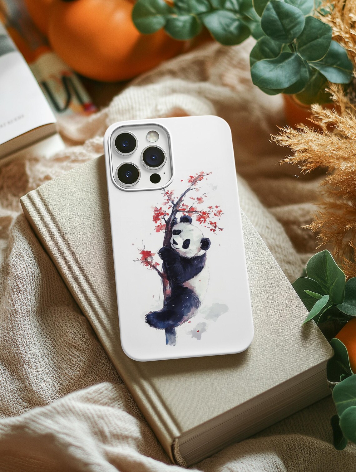 Panda Climbing Cherry Blossom Watercolor Cute Animal Art Poster