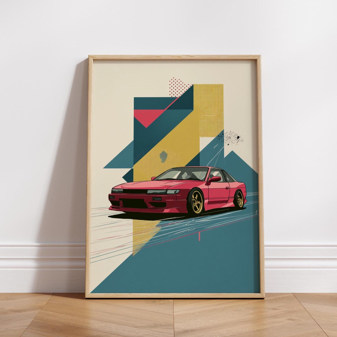 Retro JDM Car Poster, Abstract Geometric Racing