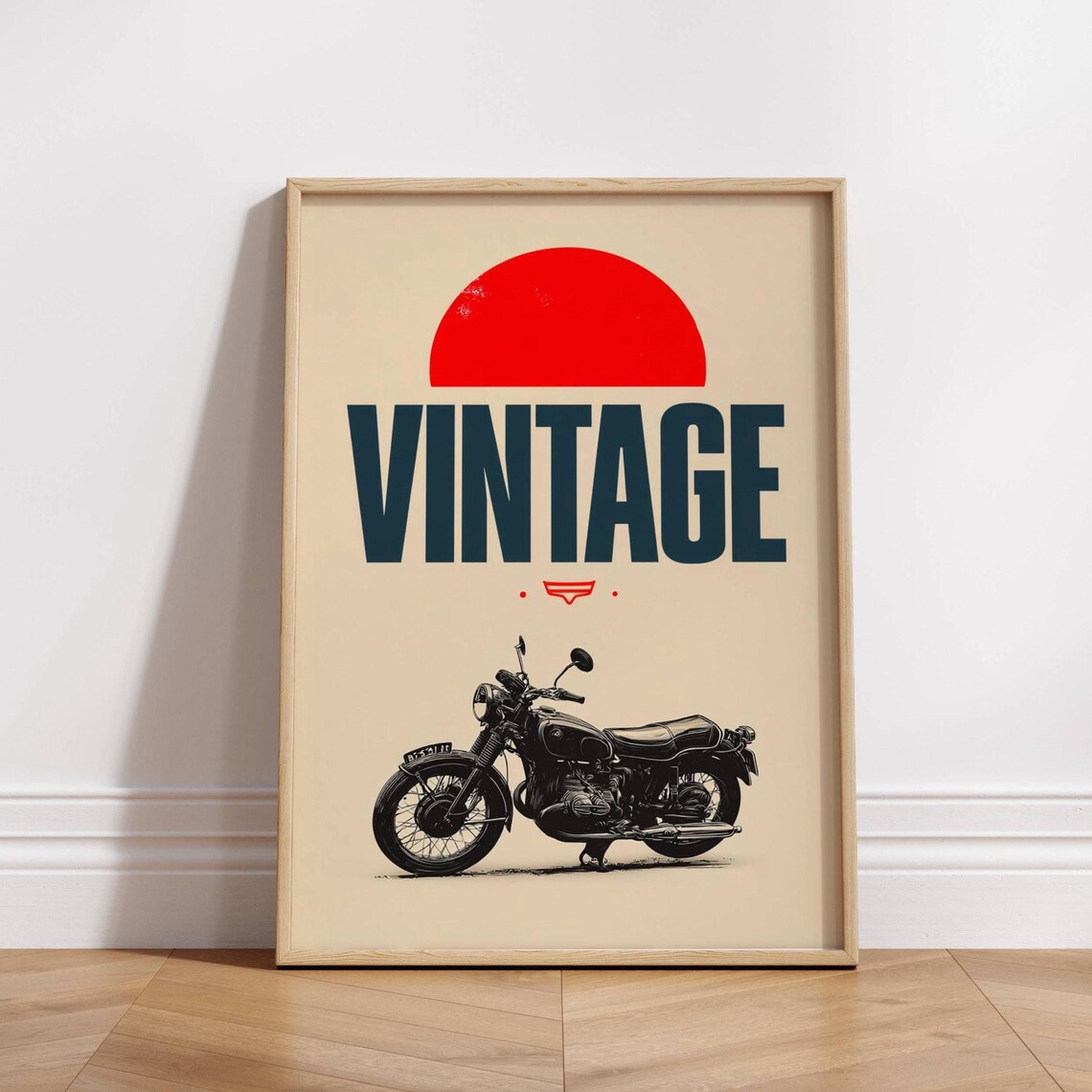 Vintage Motorcycle Poster, Mid-Century Modern Art Print