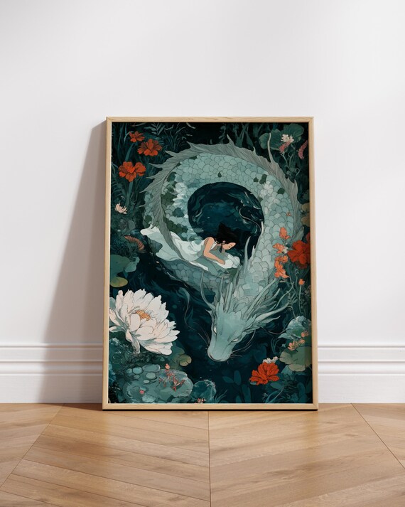 Mystical Dragon Girl Posters Fantasy Wall Art Home Decor Anime Poster Room Ghibli Inspired