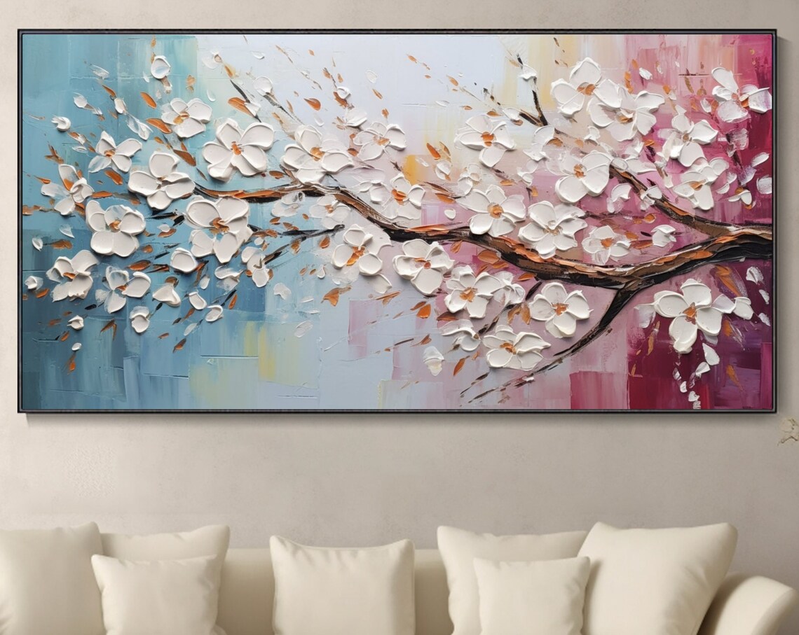 Cherry Blossom Tree Oil Painting, Boho Spring Art Print