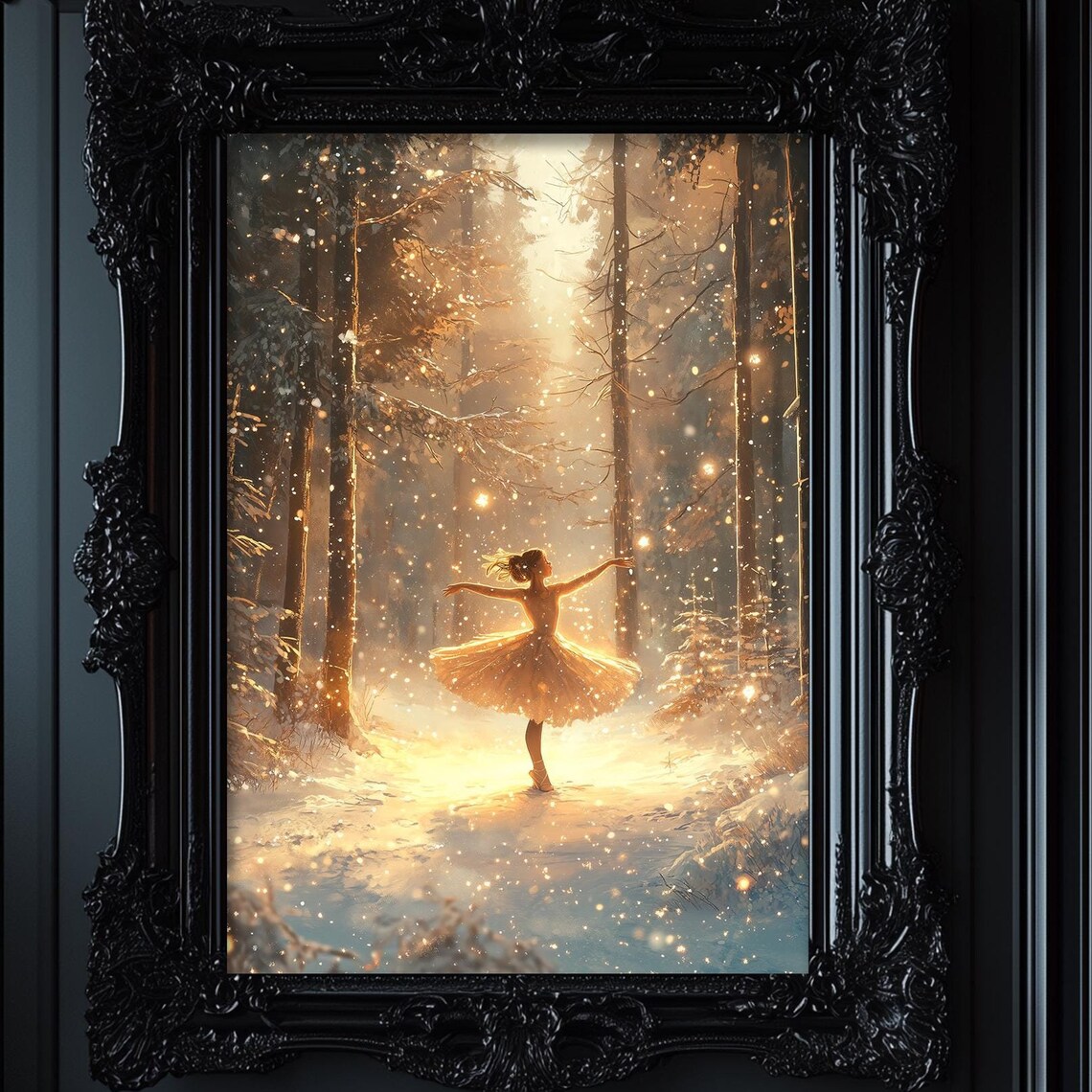 Ballerina Ballet Winter Scene Art Print, Nutcracker