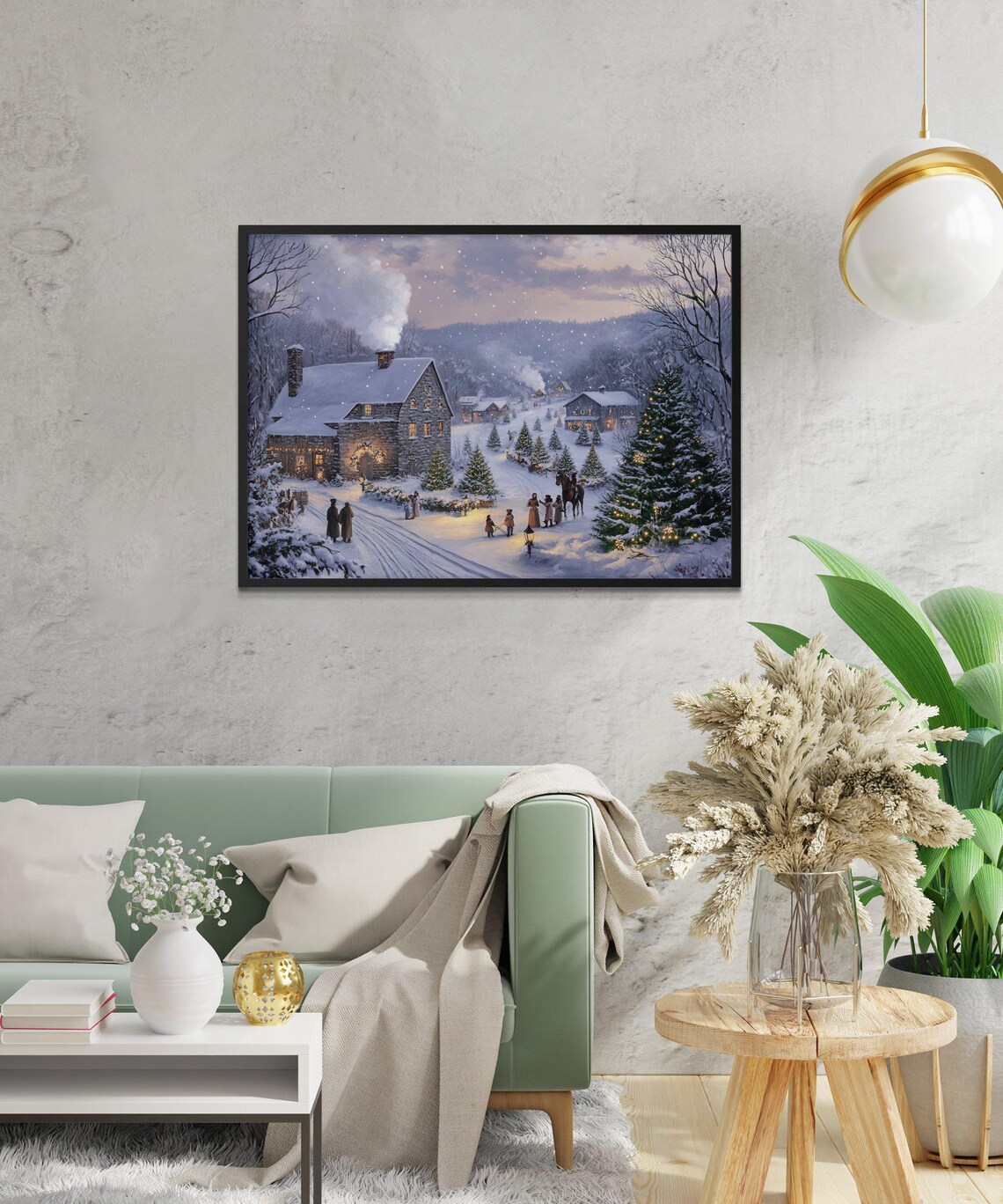 Snowy Village Winter Wonderland Scene, Christmas Holiday Art Print - Image 2