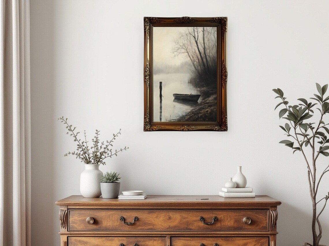 Mystical Forest Lake Vintage Landscape, Rustic Decor - Image 3