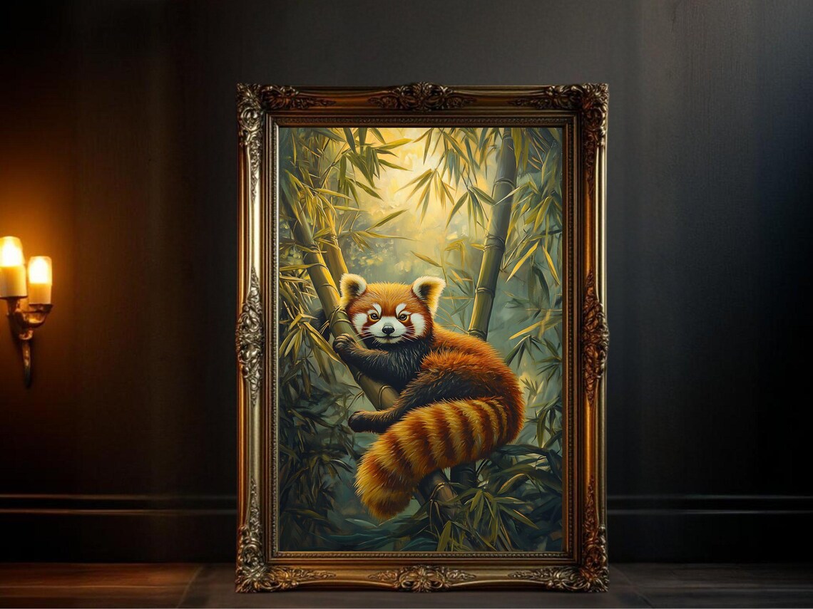 Red Panda Jungle Decor, Wildlife Illustration Poster