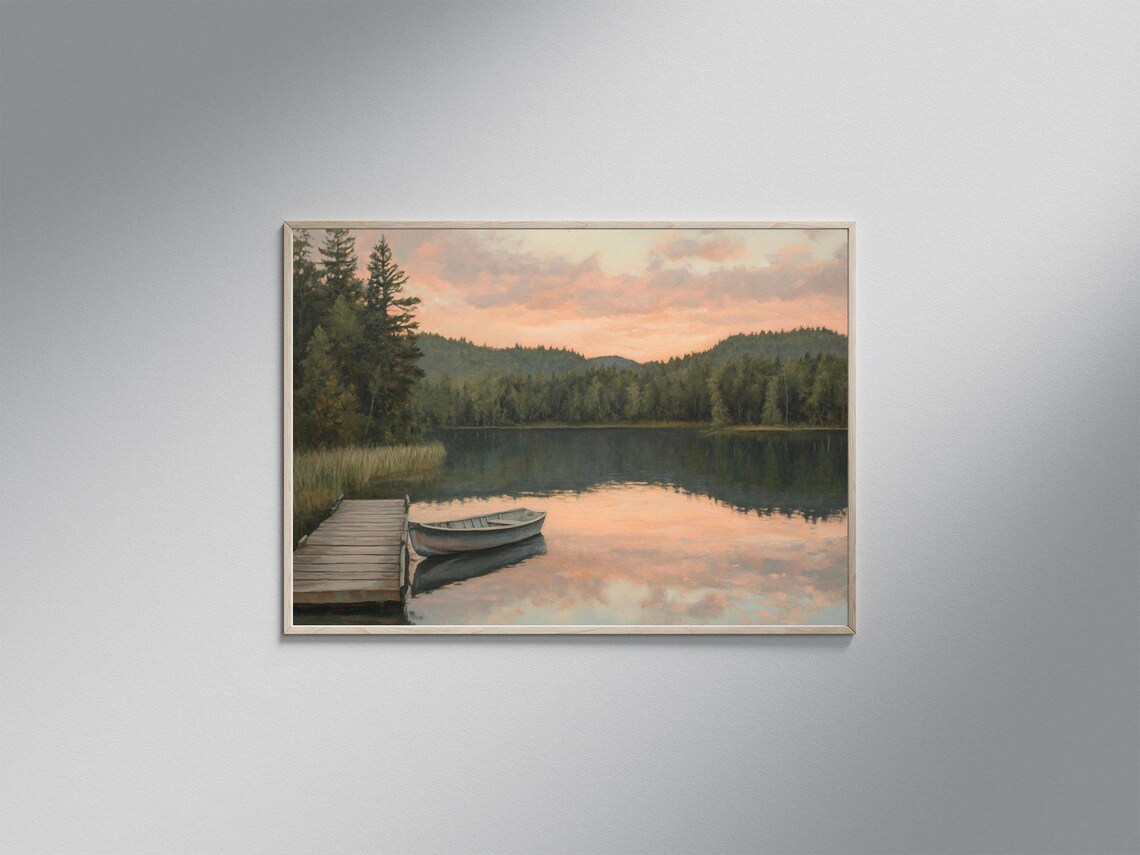 Tranquil Lake Nature Landscape, Rustic Cabin Decor