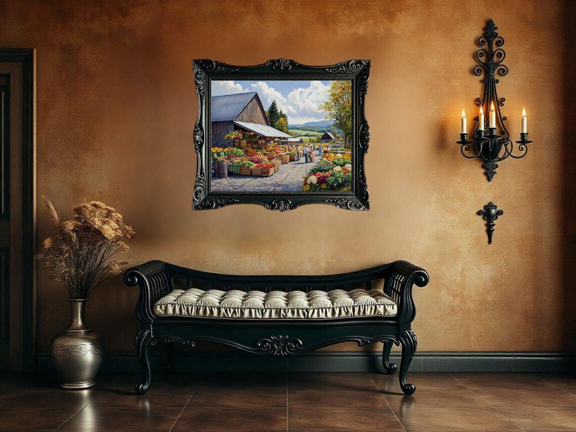 Country Market Scenery Art Print, Rustic Landscape - Image 3