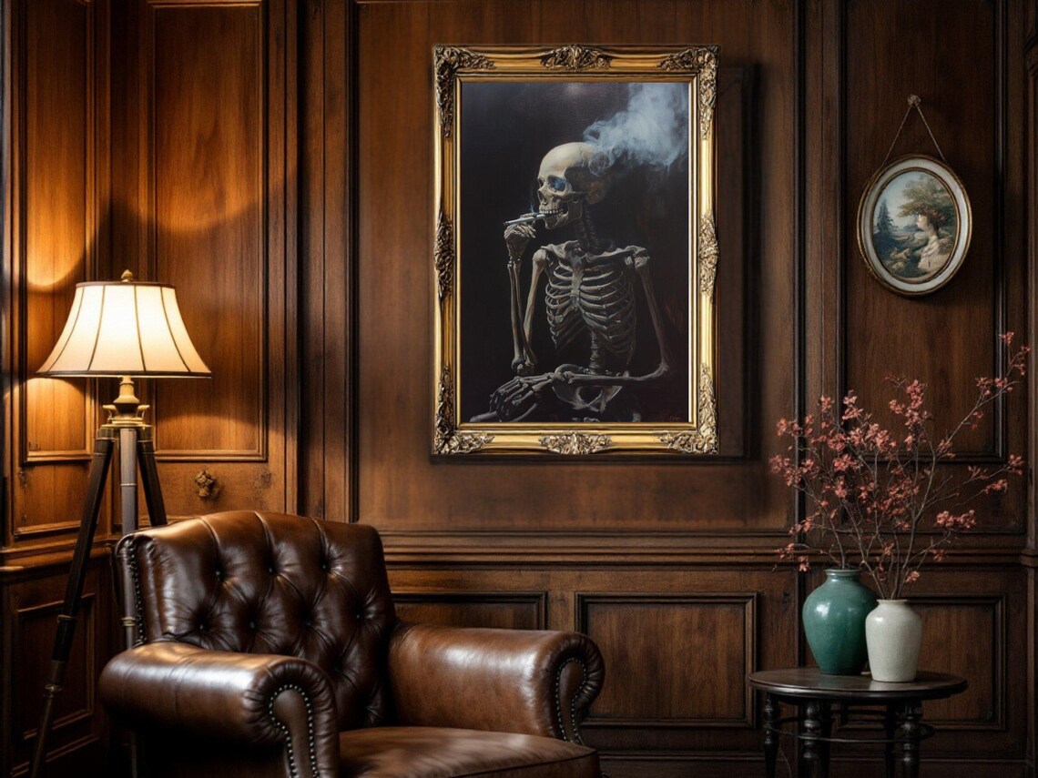 Smoking Skeleton Dark Academia Gothic Poster - Image 2
