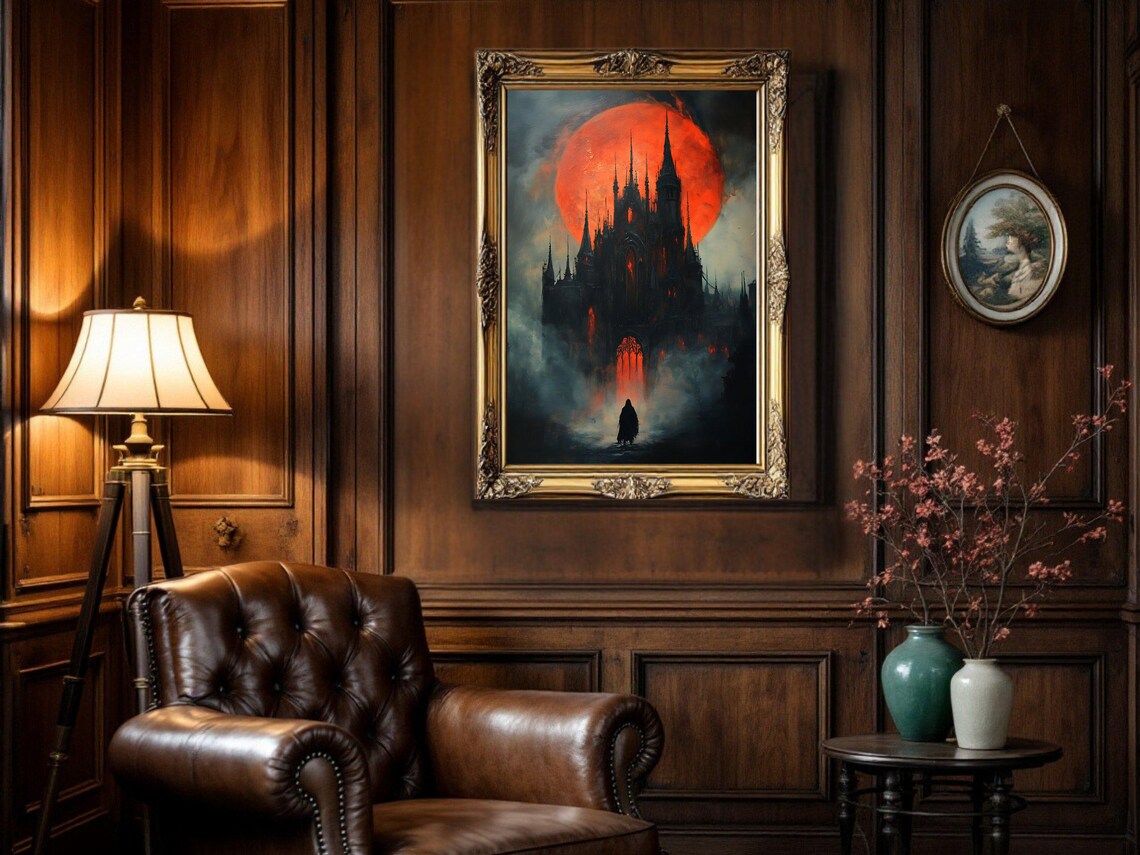 Gothic Castle Dark Fantasy Art Print, Spooky Moon - Image 3