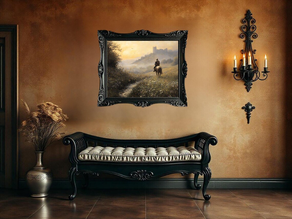 Medieval Knight Castle Landscape, Fantasy Sunrise Scene - Image 3