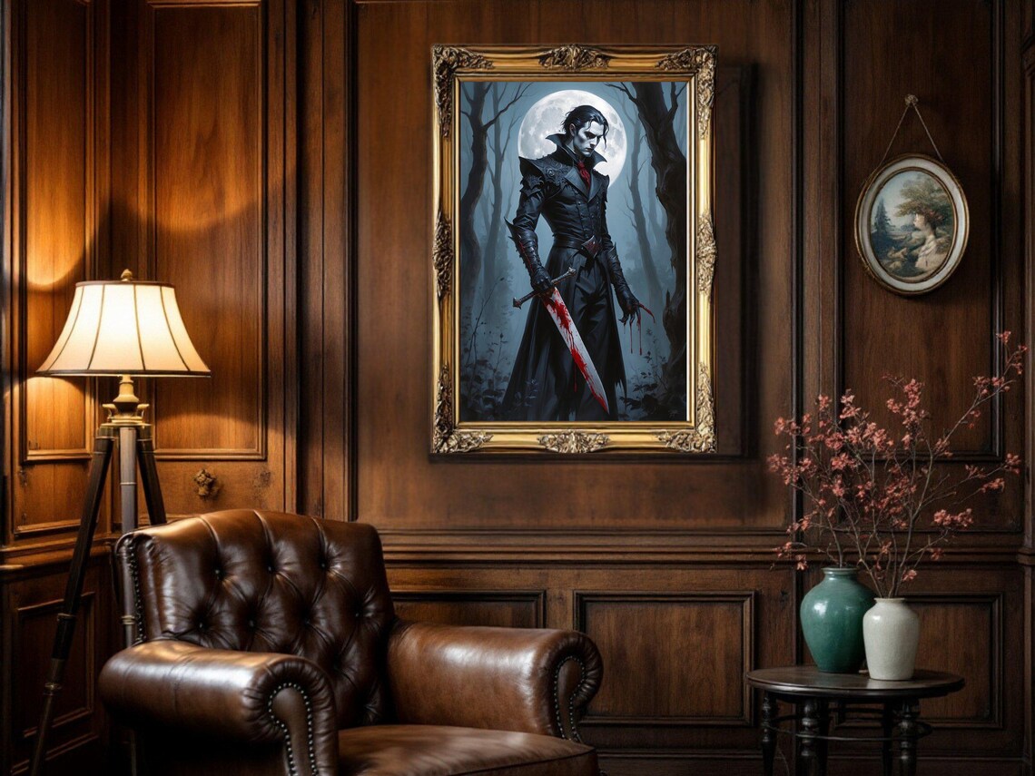 Gothic Vampire With Bloody Sword, Moonlit Forest - Image 3