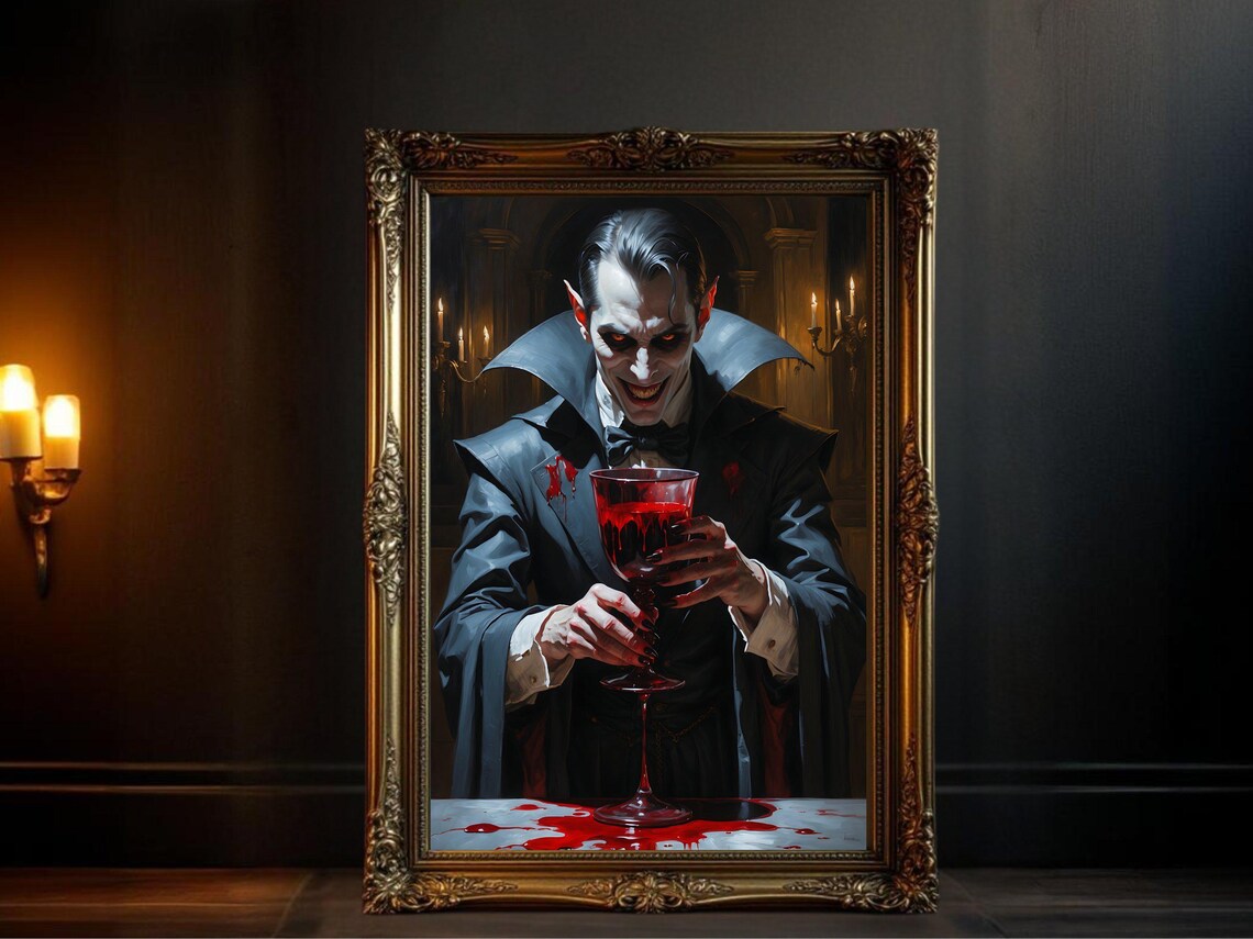 Vintage Vampire Art Print, Gothic Halloween Decor