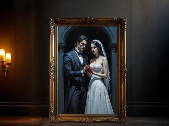 Gothic Vampire Wedding, Dark Romantic Couple Portrait