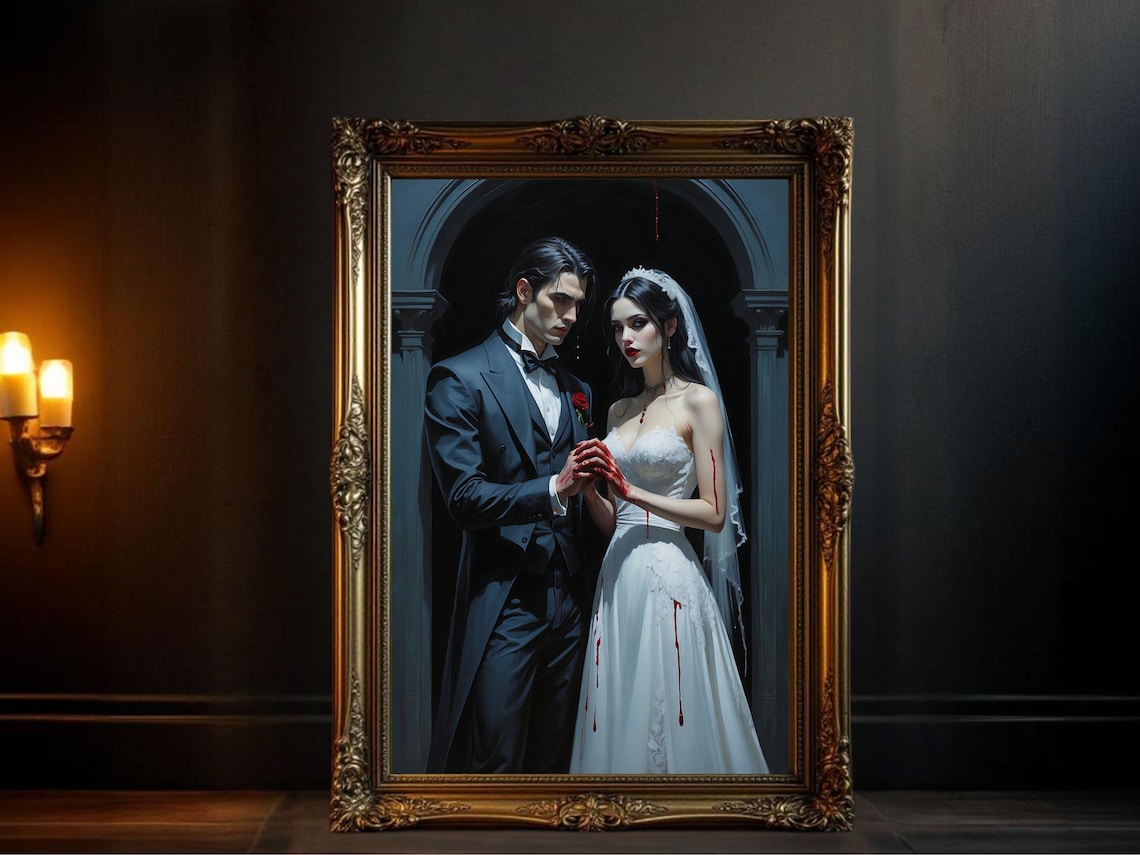 Gothic Vampire Wedding, Dark Romantic Couple Portrait