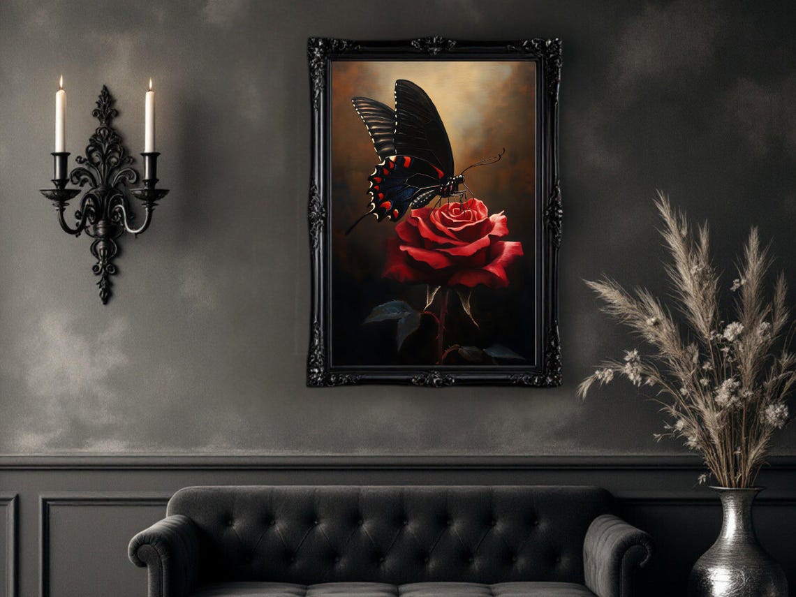 Elegant Butterfly On Rose Art Print - Image 2