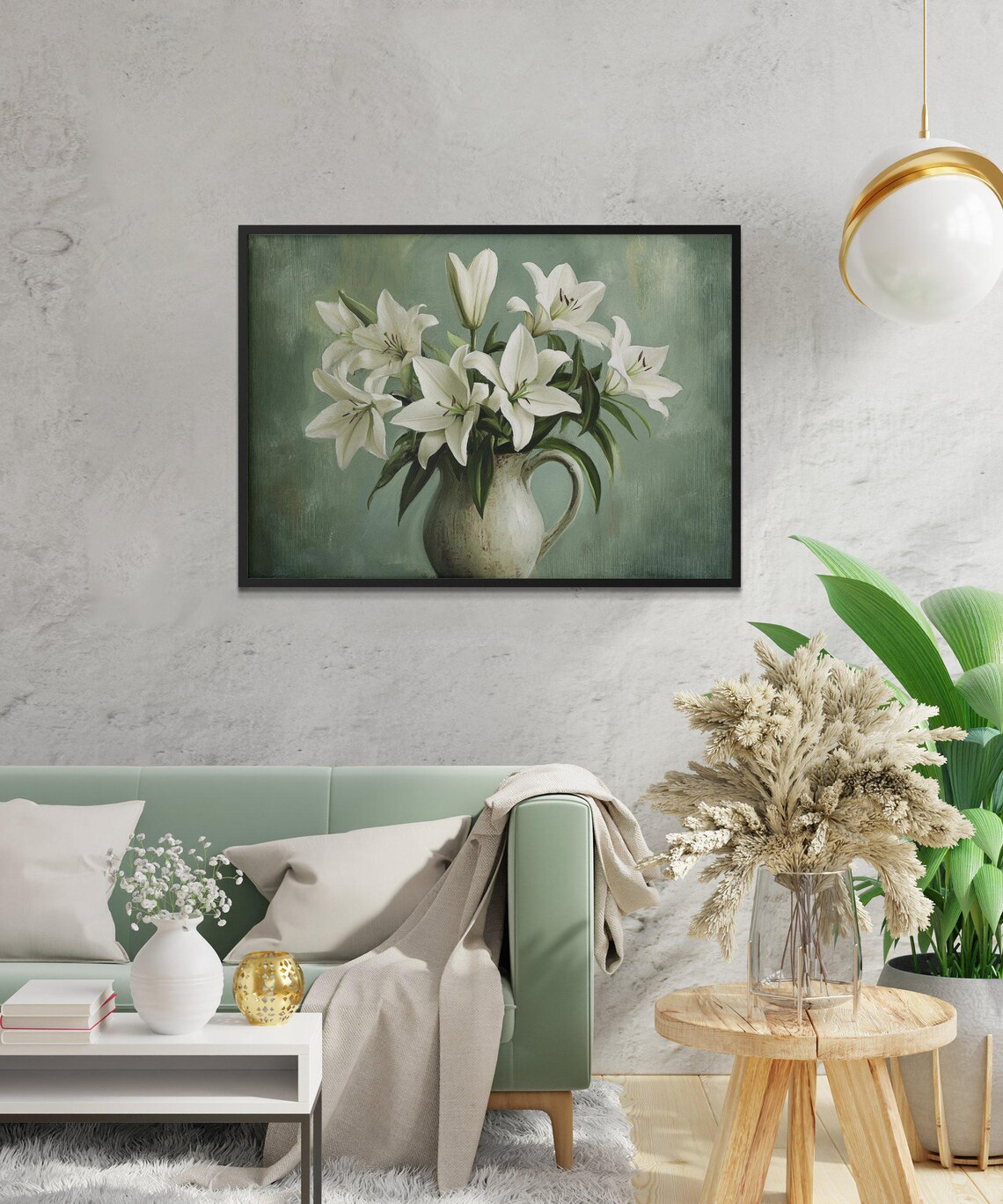 Elegant White Lilies In Vase, Botanical Art - Image 2
