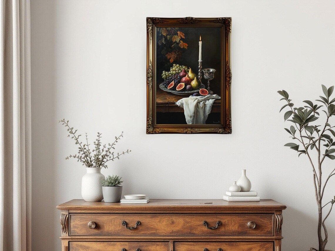 Still Life Fruit and Candle, Vintage Style Art Print - Image 2