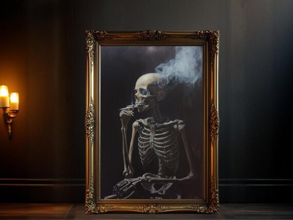 Smoking Skeleton Dark Academia Gothic Poster