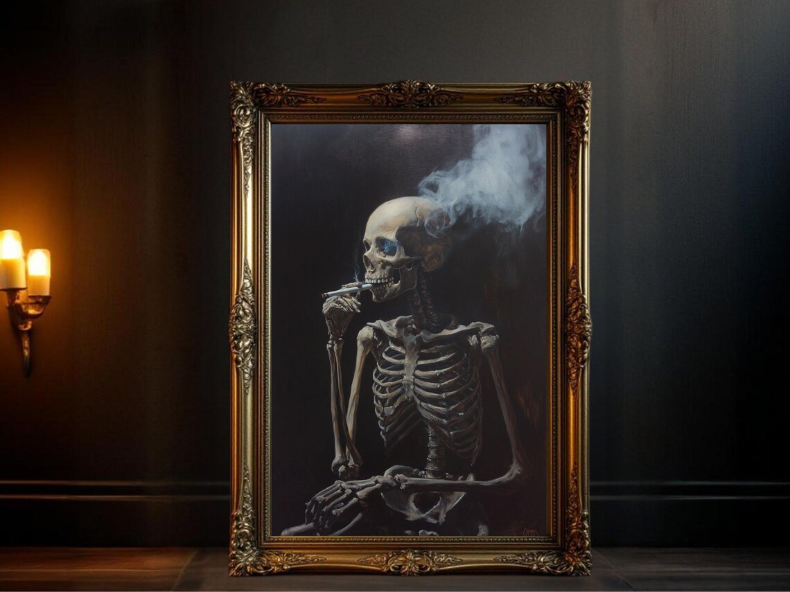 Smoking Skeleton Dark Academia Gothic Poster