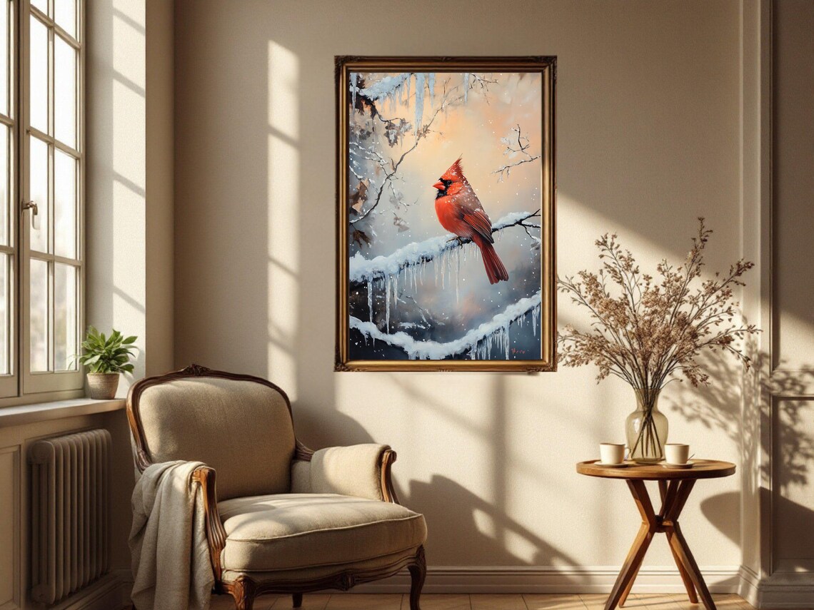 Winter Cardinal Painting, Peaceful Winter Nature Art Print - Image 2