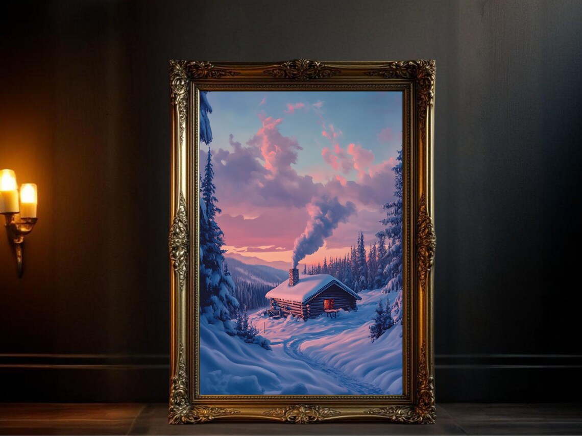 Winter Cabin - Snowy Forest Landscape Poster