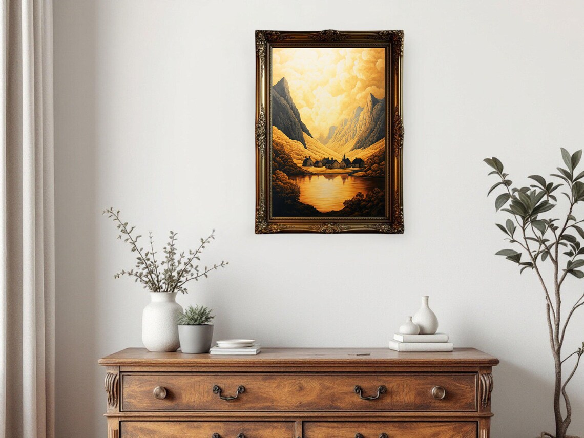 Golden Valley Landscape, Rustic Nature Scene Art Print - Image 3