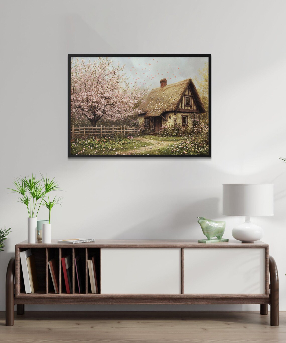 Cottage In Bloom, Rustic Vintage Spring Landscape Art Print - Image 2