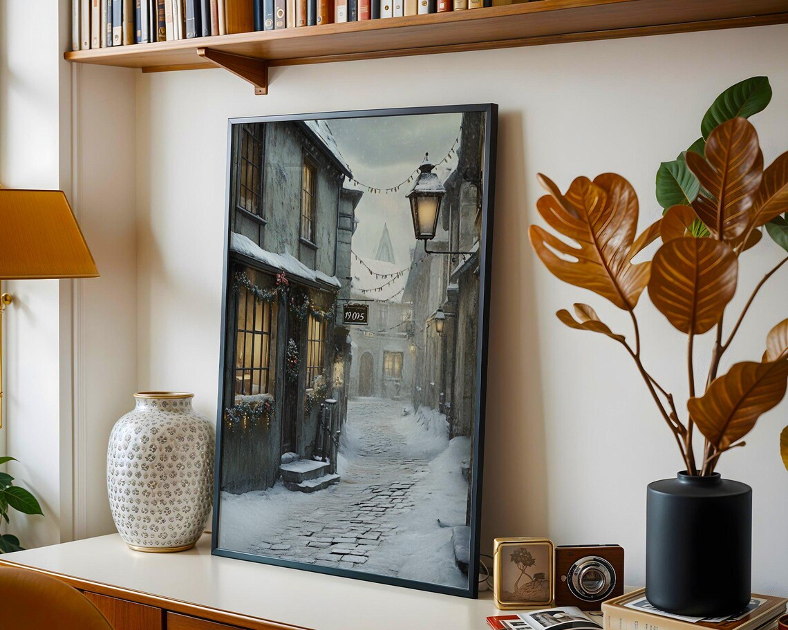 Vintage Christmas Street Scene, Snowy Winter Town Poster - Image 2