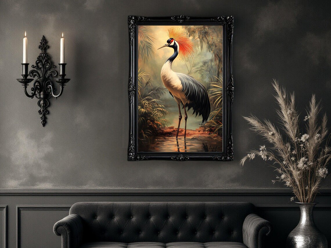 Exotic Bird Crane Painting, Elegant Nature Decor - Image 3