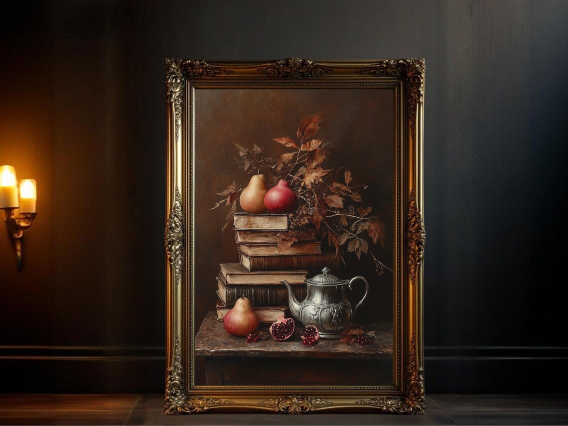 Dark Academia Vintage Still Life, Antique Book Print