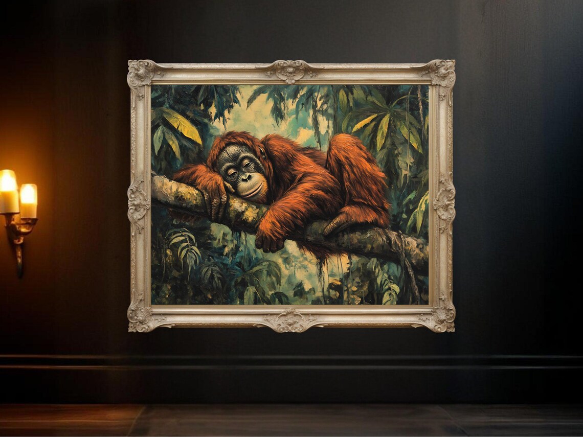 Orangutan Jungle Art Print, Tropical Forest Decor