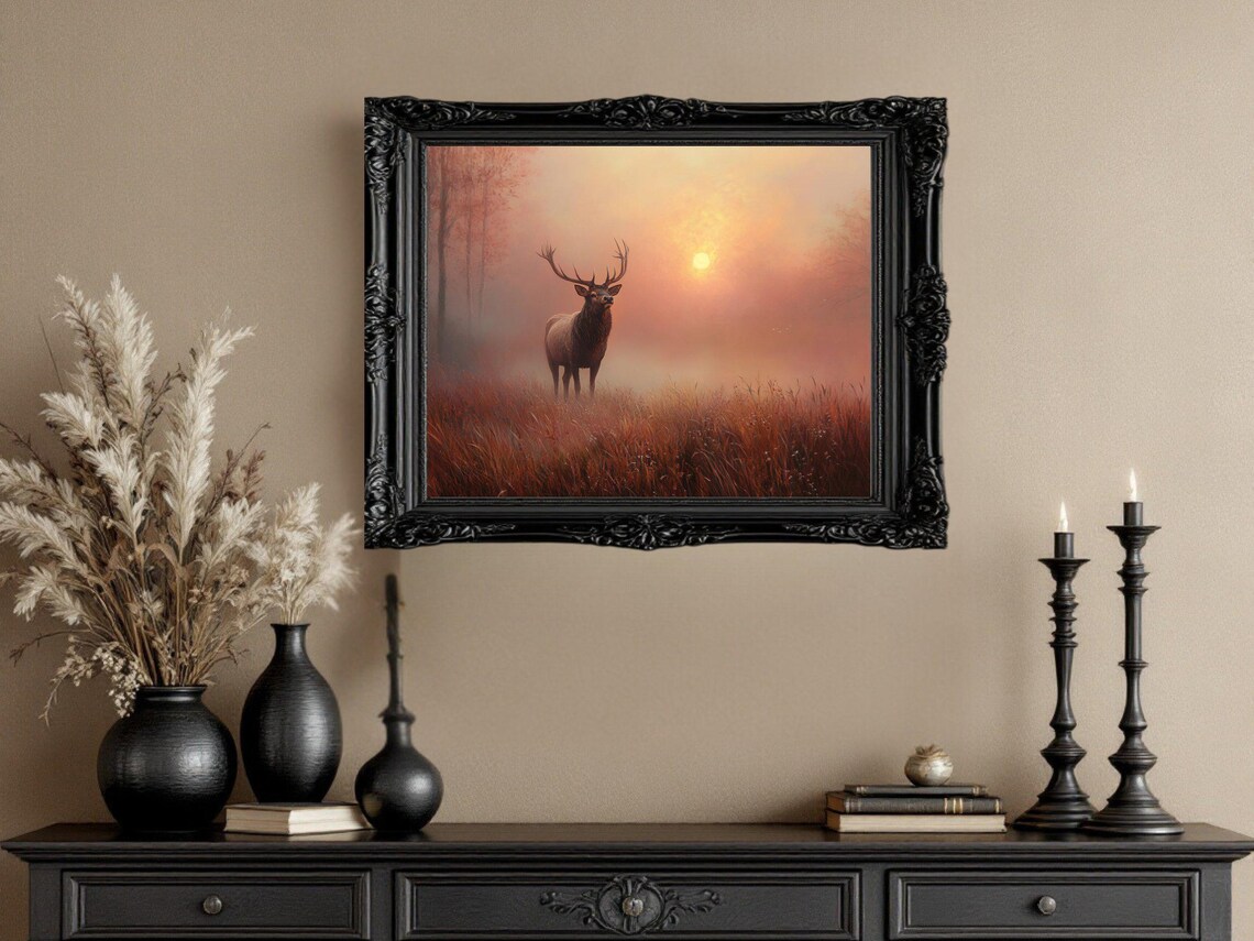 Majestic Deer At Sunrise, Rustic Nature Landscape - Image 3