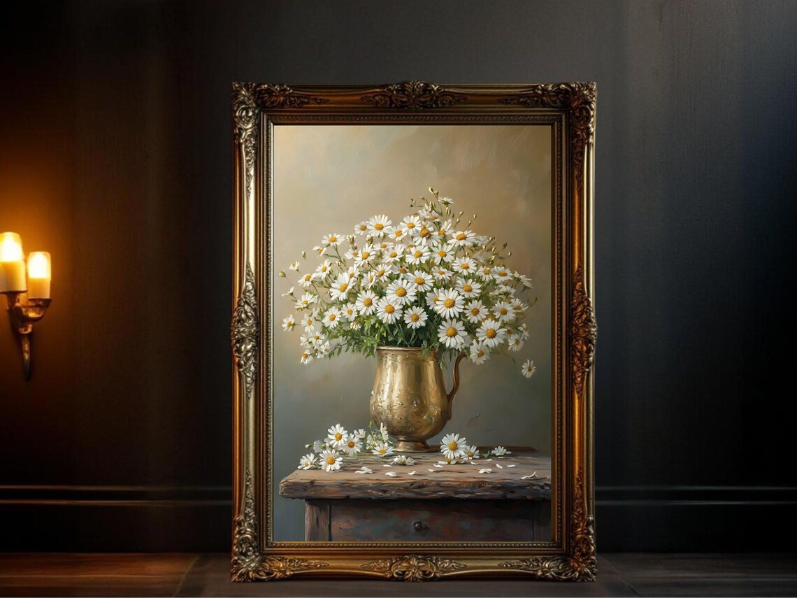 Daisies In Vase, Vintage Floral Art Print